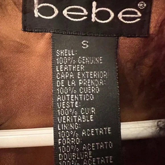 BEBE Tan Suede Jacket with Deep Red Mongolian Fur Trim - Picture 6 of 6